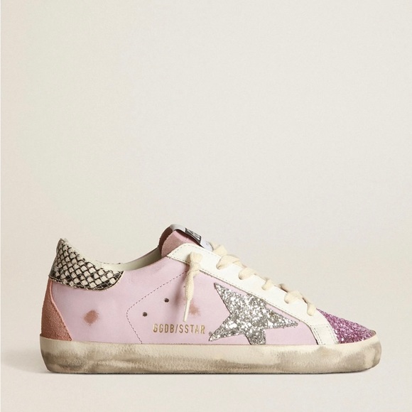 Súper-Star ⭐️Sneakers in Pink Leather with silver glitter star and Snake print - Picture 3 of 16